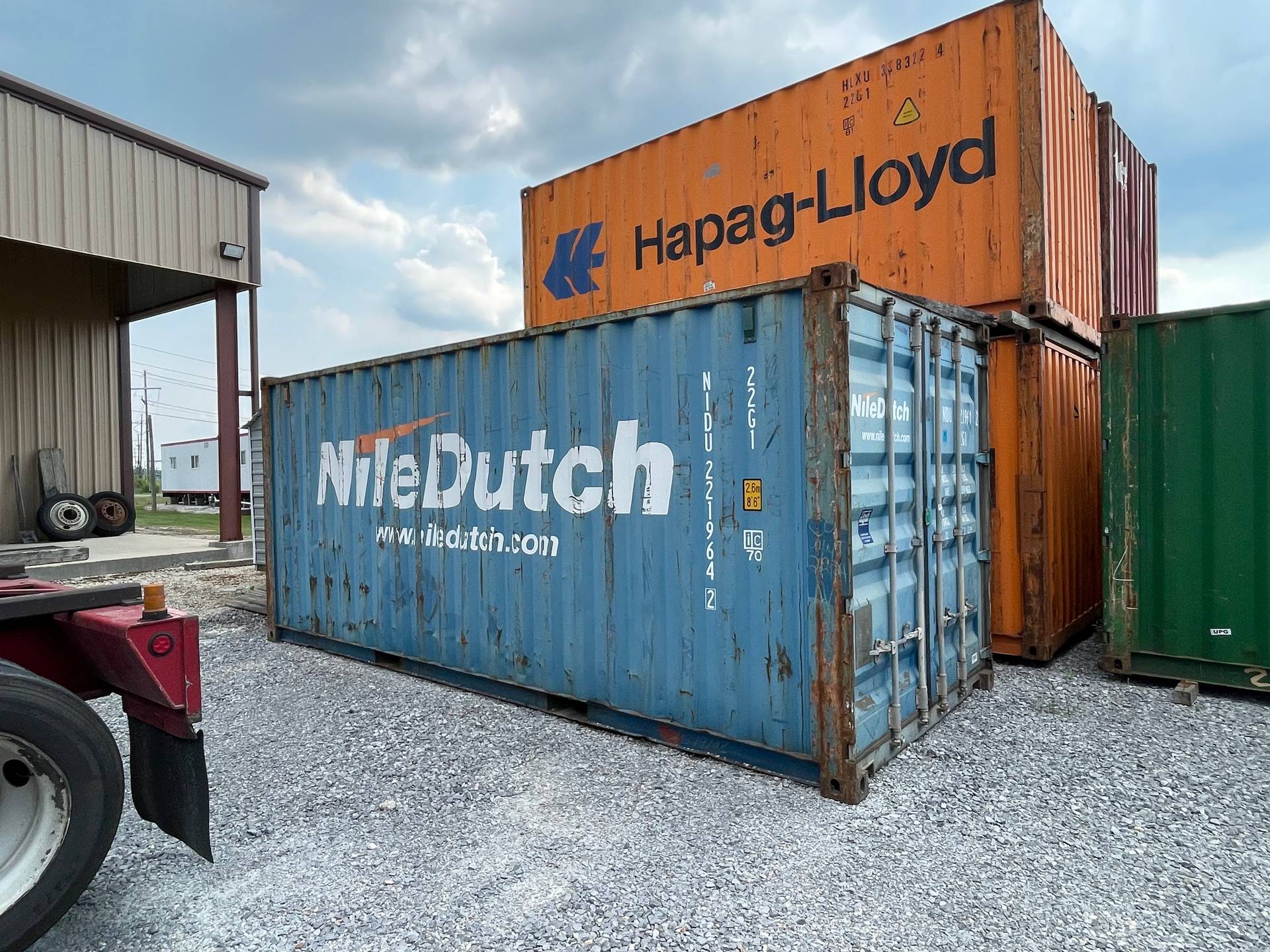 Site Stash container being delivered by truck